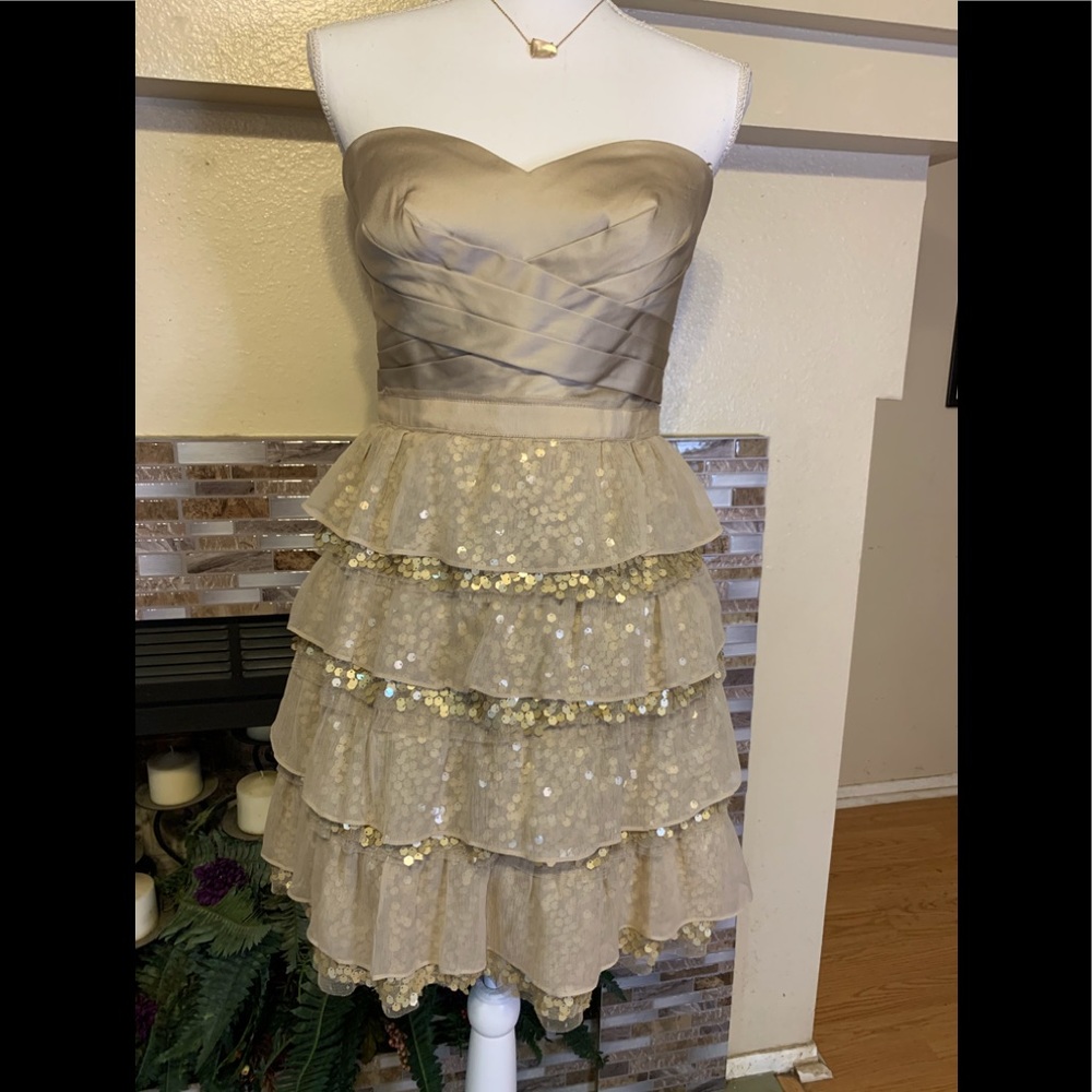 BCBG Ava Champagne Sequin Cocktail Dress